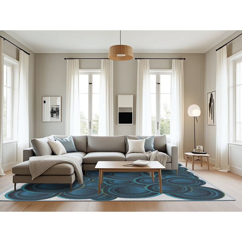 Bleu/blanc à motif Tapis décoratif, Rectangle 8 pi x 12 pi