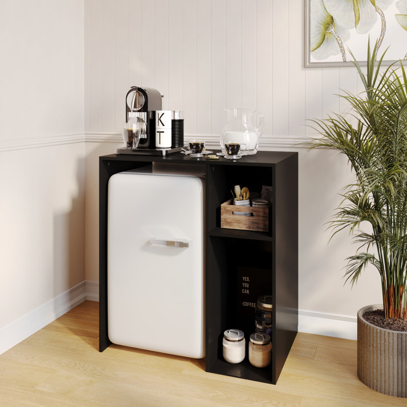 Space-Saving Mini Fridge Organizer Shelf with Cubby Storage, Black