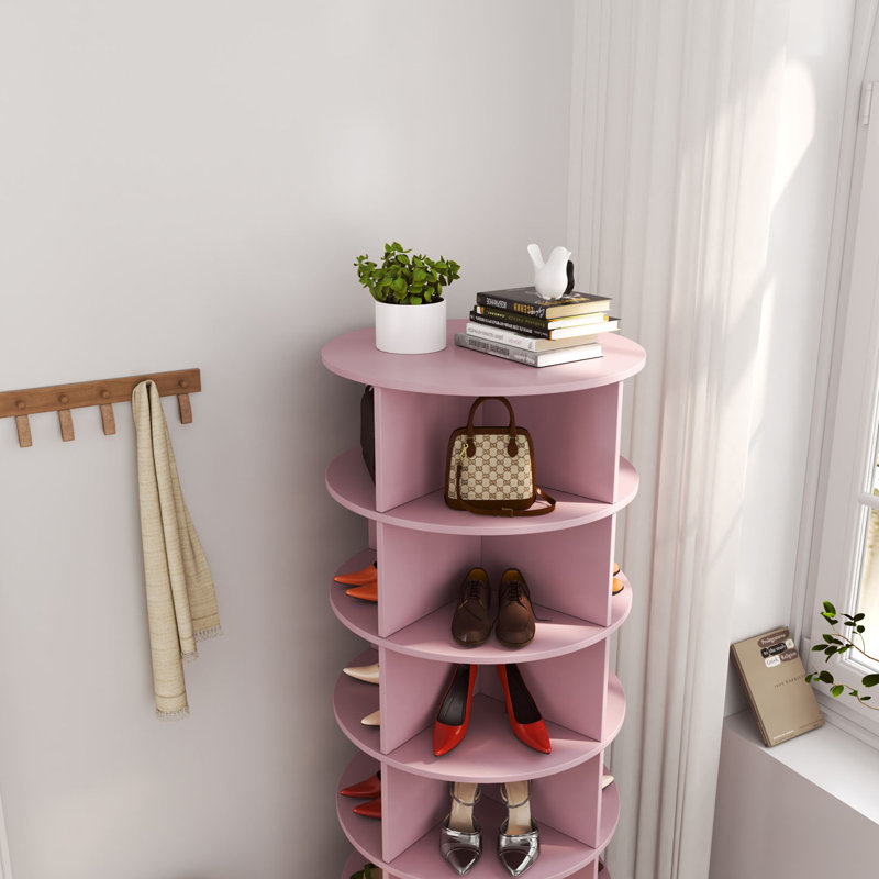 360 Rotating Shoe Cabinet With 7 Layers Can Accommodate Up To 28 Paris Shoes, Pink, 65.01" H x 24" W x 24" D