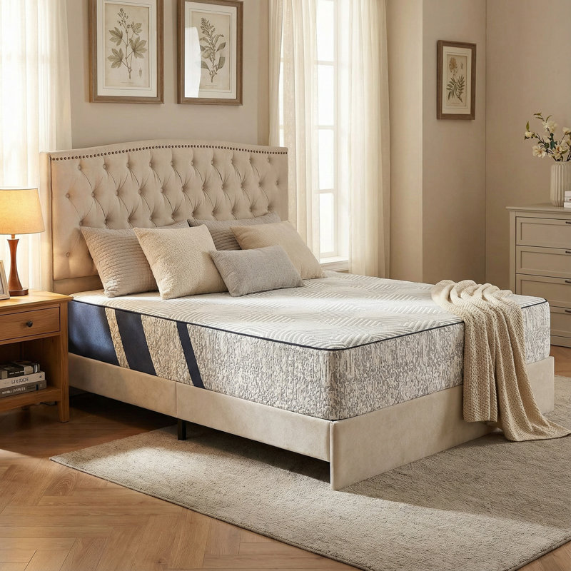 Matelas en mousse à mémoire de forme de qualité supérieure de 12 pouces - Motif à losanges avec système de refroidissement à 3 couches