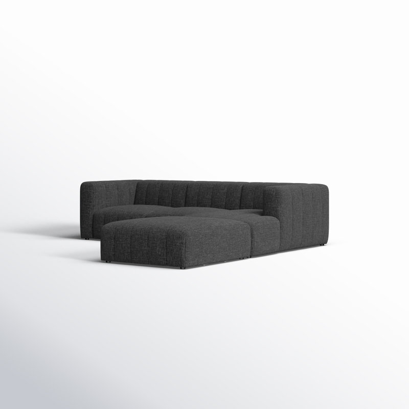 Grayson 110" Left Hand Facing Sectional with Ottoman, Neutral Sandstone Polyester, Left Hand Facing