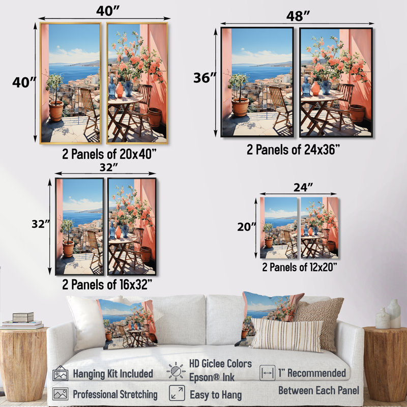 La Dolce, côte italienne II - art mural sur toile traditionnel bleu 2 panneaux, H 36 po x l 48 po, Argent argent