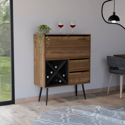 4-Bottle 2-Drawer Bar Storage Cabinet