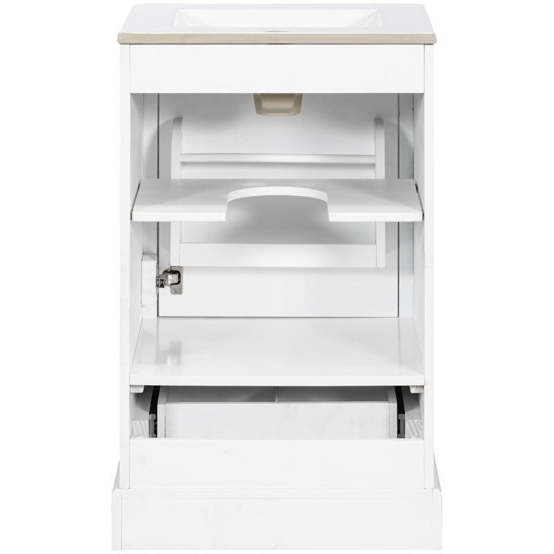 Meuble-lavabo de 20 po pour l'organisation, lavabo en céramique, porte à fermeture en douceur, tablette réglable et petites salles de bain organisées de 20 po, mécanisme, armoire