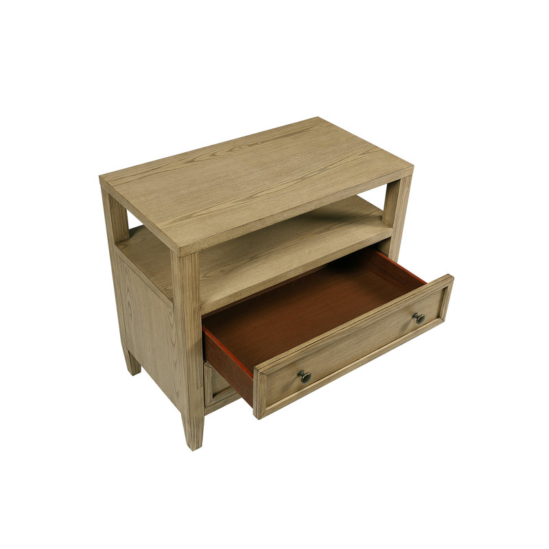 Table de chevet 2 chambres rustique, finition beige / beige, tablette ouverte, bois massif, table de chevet fiable et durable avec 2 tiroirs pour la chambre à coucher