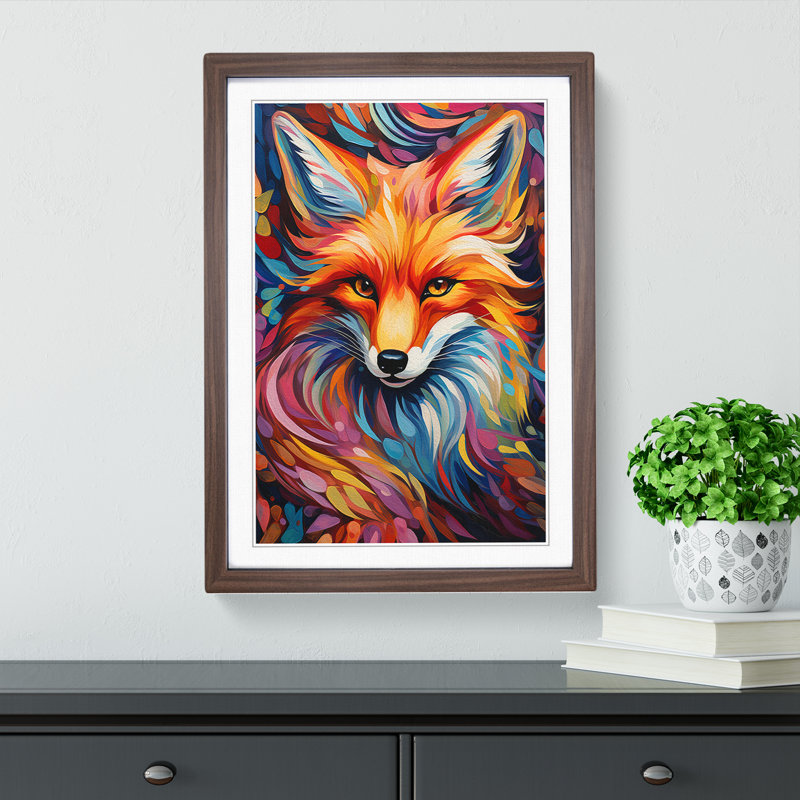Fox Orphism No.2 - Single Picture Frame Print on Wood, Walnut Framed, 46cm H x 34cm W