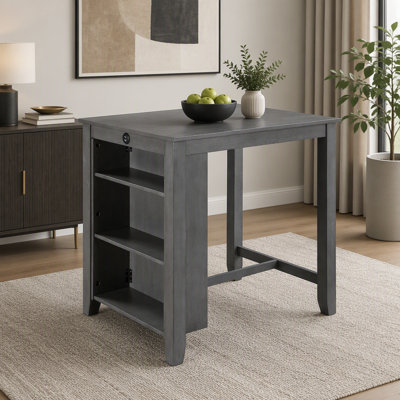 Table de salle à manger à hauteur de comptoir 36 po avec ports USB et tablettes, gris