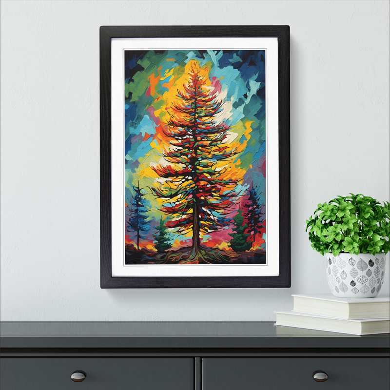 Pine Tree Pop No.2 - Single Picture Frame Print on Wood, 46cm H x 34cm W x 2cm D, Black Framed