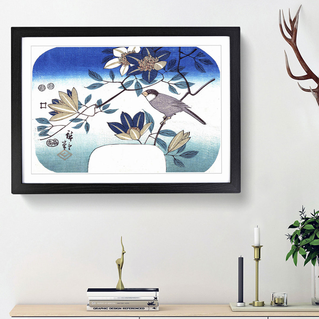 Bird and Clematis Flowers by Utagawa Hiroshige - Framed Print