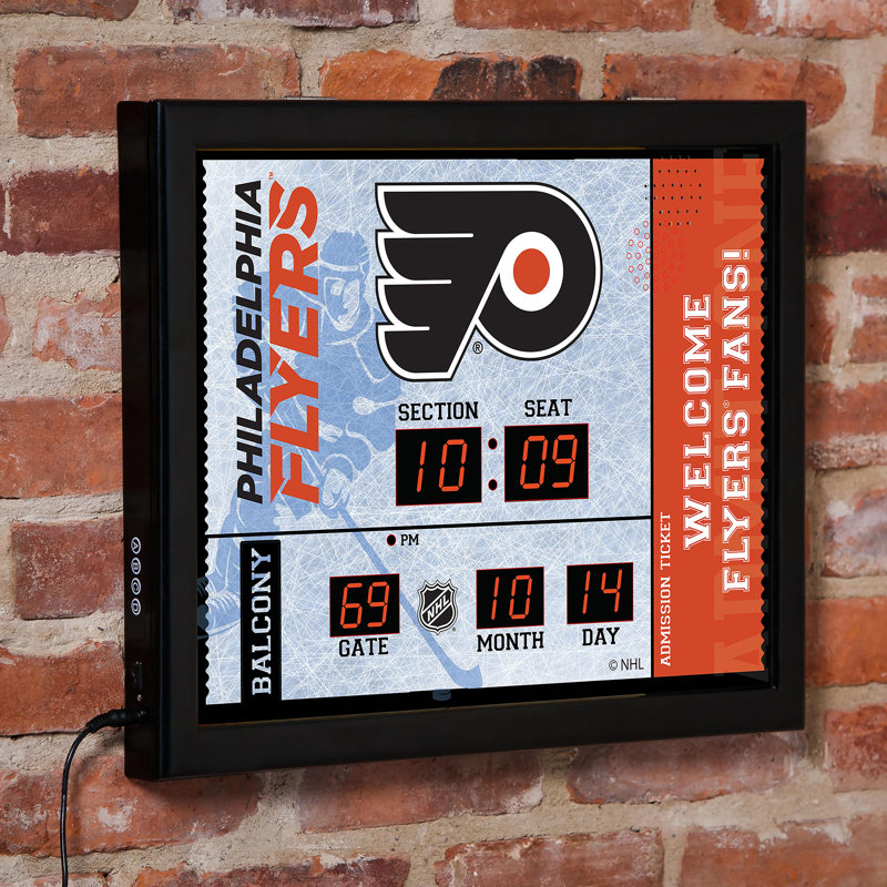 Horloge murale Philadelphia Flyers, Flyers de l'équipe sportive de Philadelphie, Blanc / noir / orange
