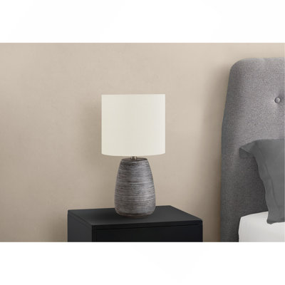 Lighting, H 19 po, lampe de table, céramique grise, abat-jour ivoire / crème, contemporain