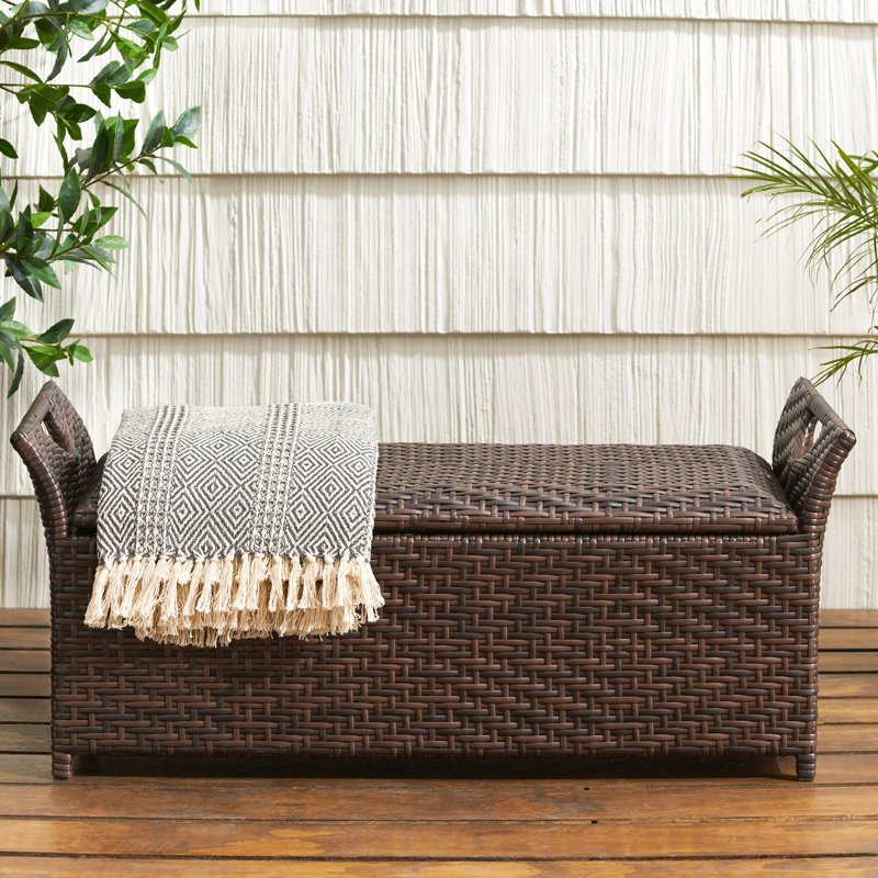 Le banc de rangement pour patio en brun multifonctionnel et fonctionnel pour l'extérieur ajoute une fonction de confort à votre