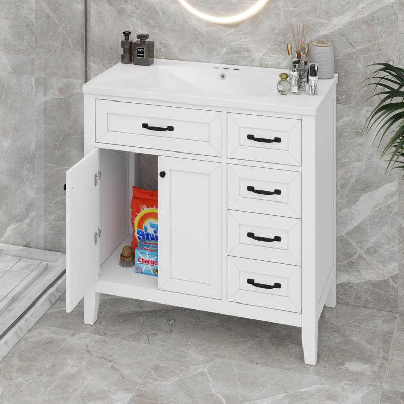 36”Bathroom Vanity With Sink & Drawers, White