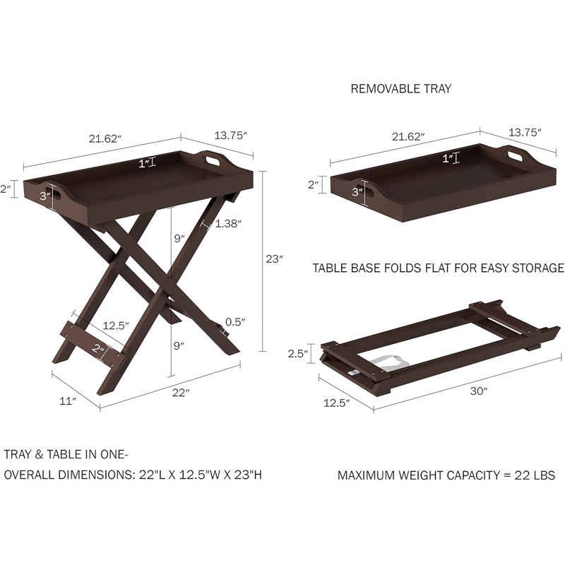 Contemporary Side Table with Removable Tray Top Portable End Furniture, Brown
