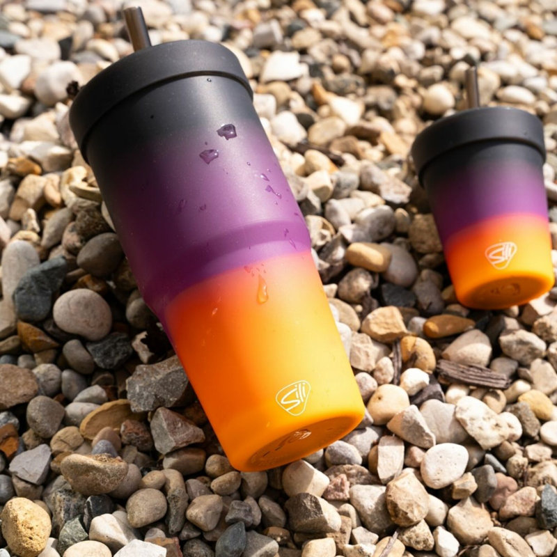 Silipint: Ensemble de 2 gobelets en silicone pour paille 8 oz - Sun Storm - Tasses incassables