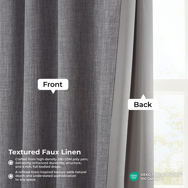 Ottis Faux Linen Room Darkening Curtain Panel, Blazer Gray, 50" W x 84" L