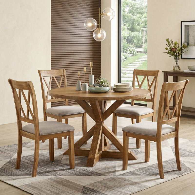 Ebbert 4 - Person Dining Set,Round Table Top,dining table set,dining room set, Cottage Oak