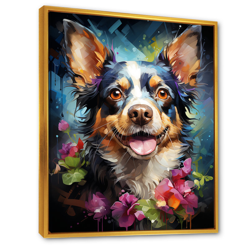 Chihuahua charisme sur toile, Cadre flottant doré, H 32 po x l 16 po x P 1 po