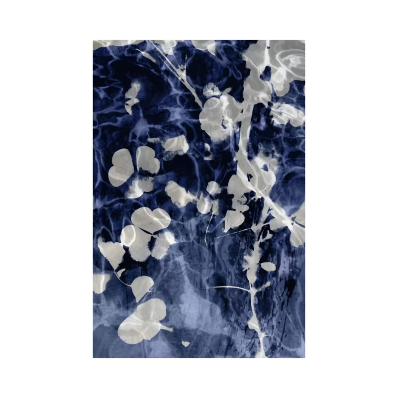 Indigo Leaves IV by Danielle Carson - Wrapped Canvas Painting, 30.48 cm H x 45.72 cm W