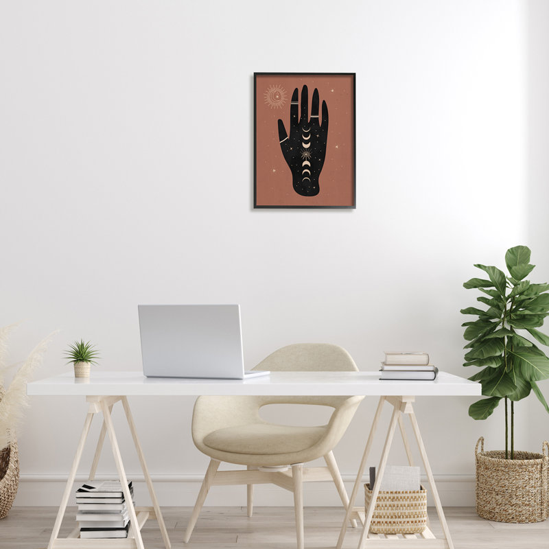 Astral bohémien chic à la main, H 16 po x l 16 po x P 1,5 po, Giclée encadrée noir minuit