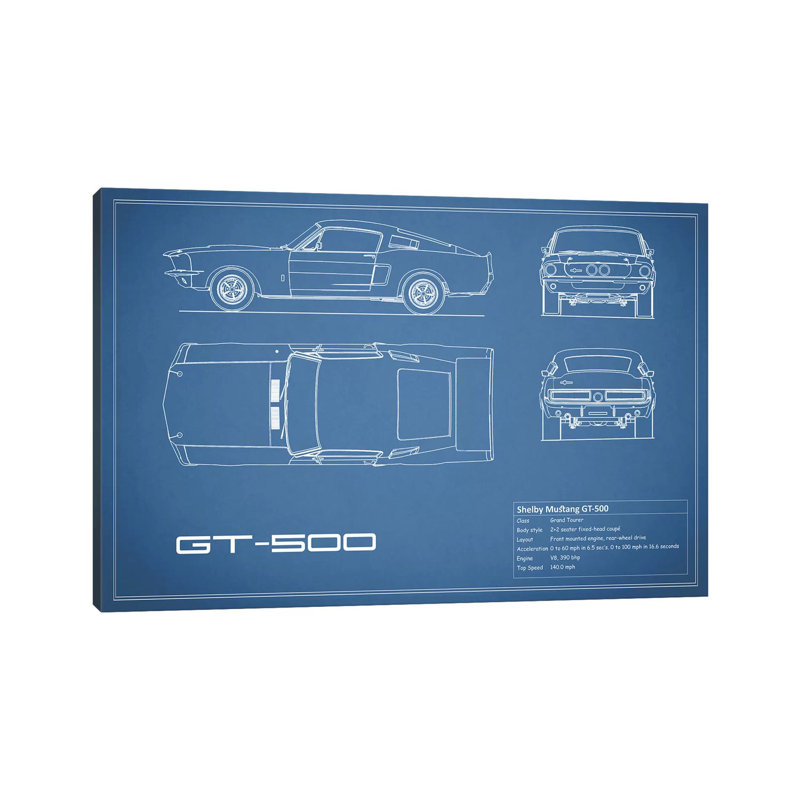 Shelby Mustang GT500 (Blue) by Mark Rogan - Wrapped Canvas Painting, 66.04 cm H x 45.72 cm W x 1.91 cm D