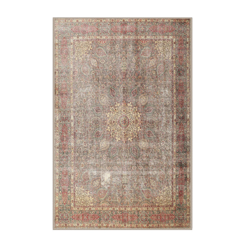 Tapis traditionnel rouge / vert Naiya, Rectangle 4 pi x 6 pi