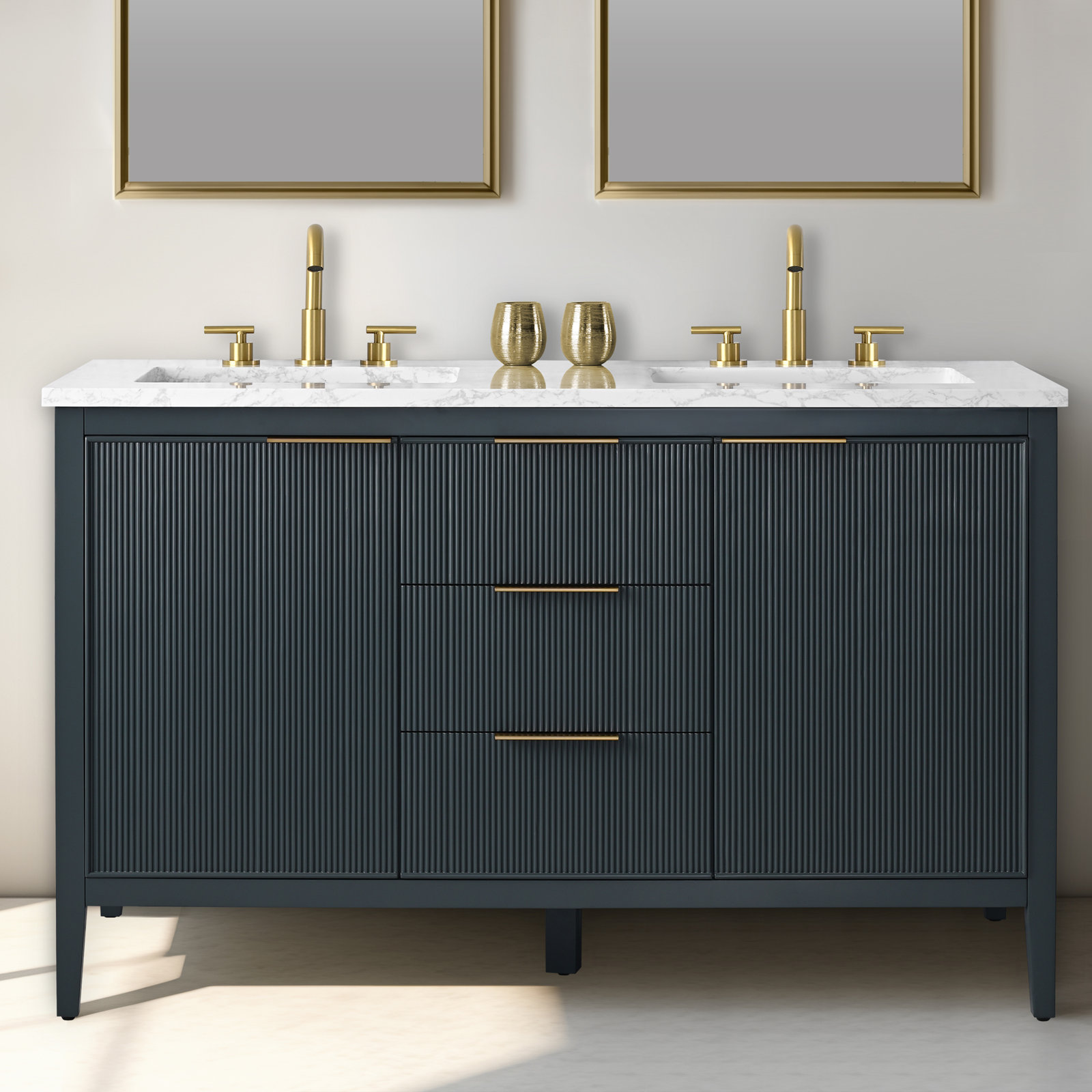Bilroy 54" Pine Double Bathroom Vanity, Vintage Blue/Brushed Bronze