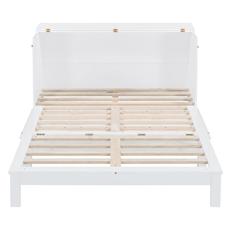 Grand lit escamotable grand format avec tiroir et un ensemble de prises USB, design moderne, blanc