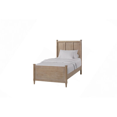 Structure de lit transitionnelle en bois Mindi, tête de lit à trois panneaux et pieds fuselés - durable et polyvalente