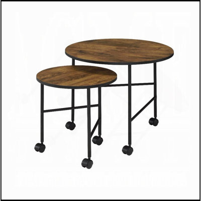 Ensemble de 2 tables gigognes avec roulettes, chêne rétro