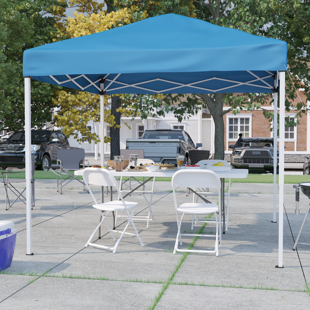 Lennon 8' x 8' Pop Up Canopy, Folding Table and 4 Folding Chairs Bundle Flash Furniture Roof