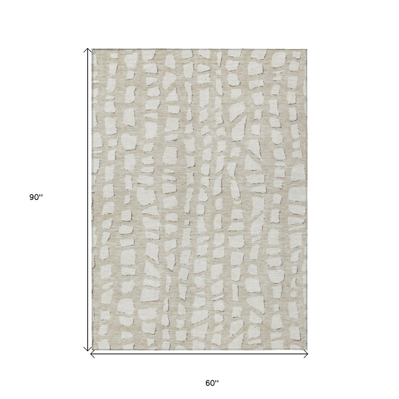 Tapis extérieur lavable abstrait beige et ivoire 5 pi x 8 pi