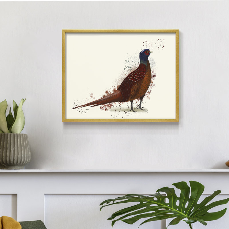 Pheasant Splash 4 -Framed Print - Restickable, 8" H x 10" W, Gold
