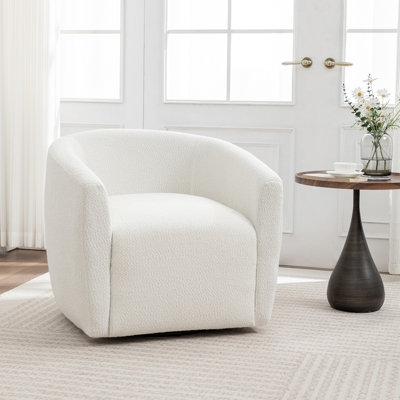  Swivel Accent Chair,Modern Comfy Round Barrel Chair With Upholstered,Boucle Fabric In White