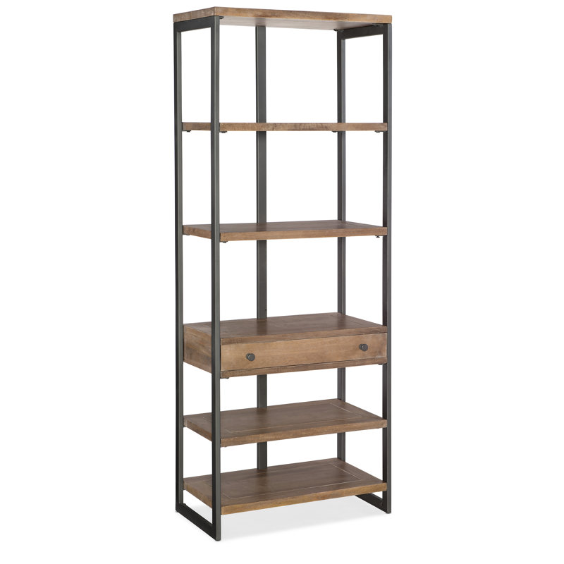Bibliothèque industrielle avec tablettes en bois de manguier