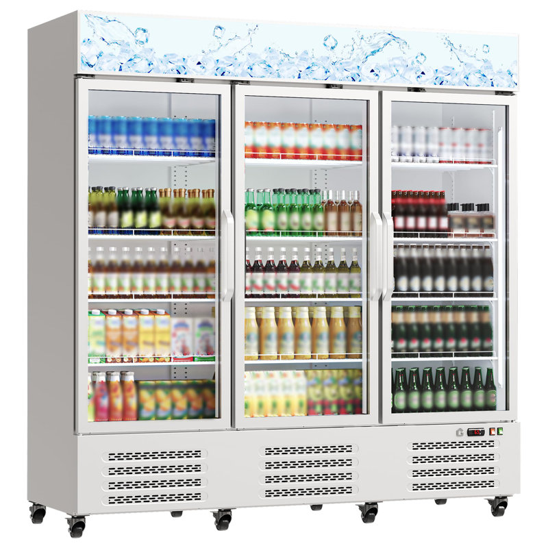 Réfrigérateur à boissons en verre à 3 portes de 55 pieds cubes avec refroidissement à 360 °, sans givre, éclairage DEL et tablettes réglables - Merchandiser écoénergétique pour le magasin, le restaurant, le bar