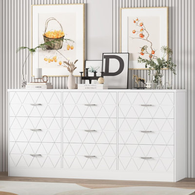 63" 9-Drawer Dresser with Power Outlet (White)