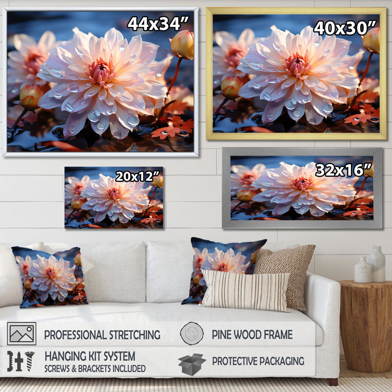Ponk Dahlia Elegance - Imprimé, Toile tendue, H 16 po x l 32 po x P 1 po