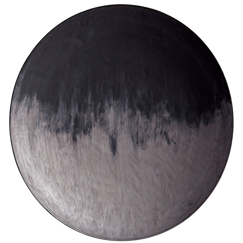 Assiette décorative contemporaine en métal bicolore noir mat / argent / beige, H 6 po x l 35,75 po x P 35,75 po