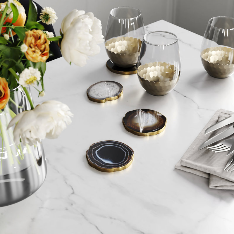 Sous-verre en agate avec bordure dorée, Noir
