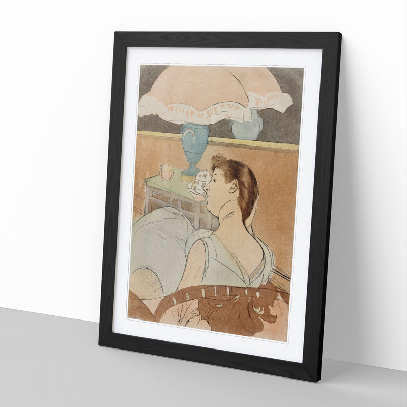 Woman by the Lamp by Mary Cassatt - Picture Frame Painting, 48cm H x 36cm W x 2cm D, Black Framed