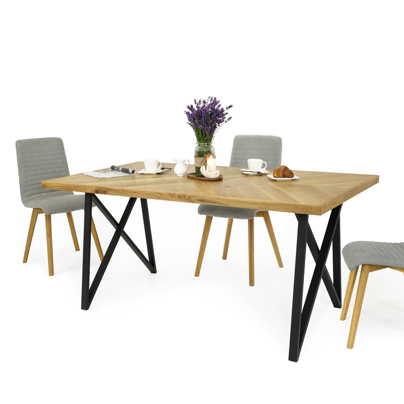 Florian Oak Metal Base Dining Table, H75 x L80 x W160cm, Unfinished