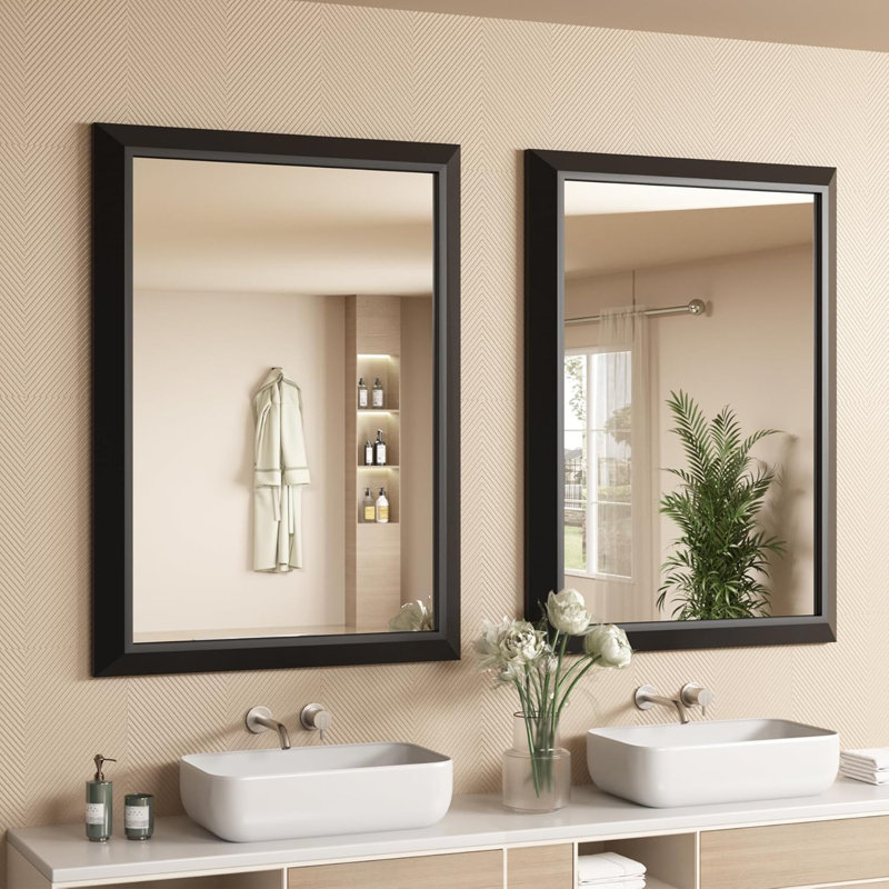 Molly Tempered Glass Metal Beveled Framed Wall Mounted Vanity Rectangular Mirror, 60" x 30", White