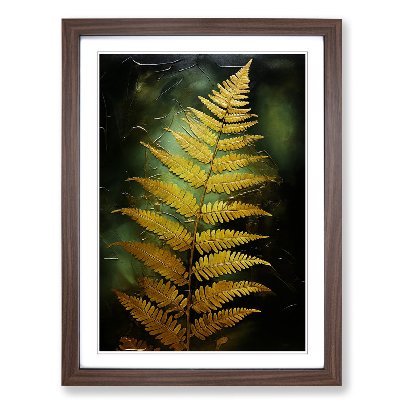 XYZ-FRM-V1223-699 Fern Leaf Gestural No.2 - Single Picture Frame Print on Wood, 34cm H x 25cm W x 2cm D, Walnut