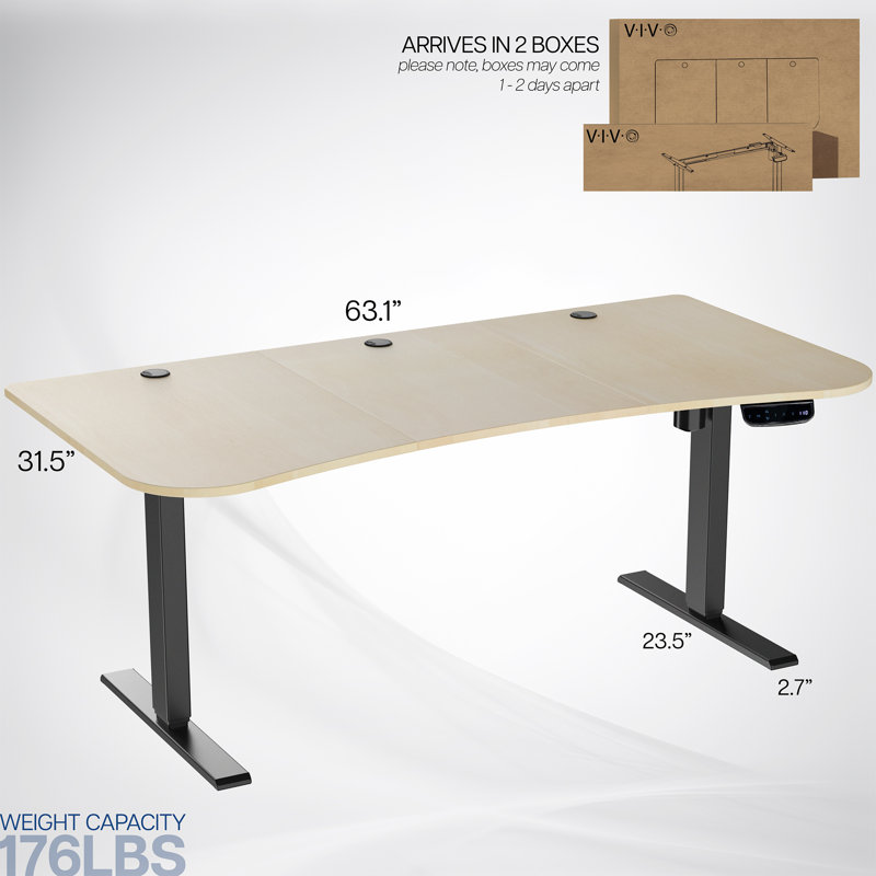Light Wood and Black Adjustable Height Standing Desk with Power Outlet