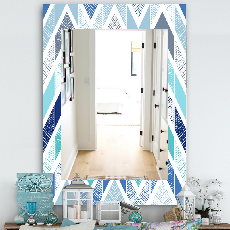 Miroir décoratif à ondes bohémien et éclectique rétro, H 39,4 po x l 29,5 po