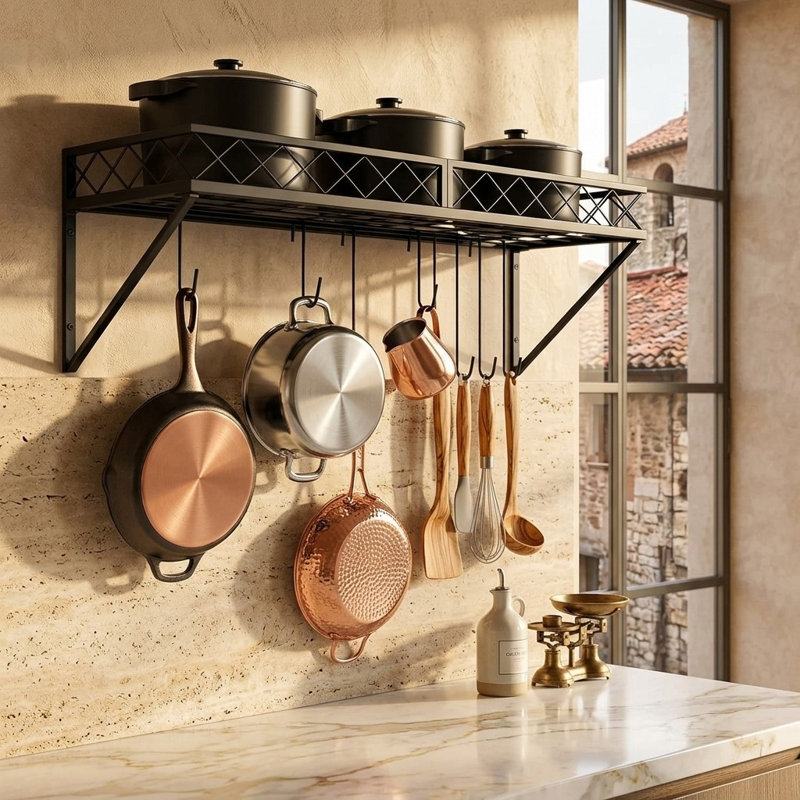 Iron Rectangle Wall Mounted Pot Rack