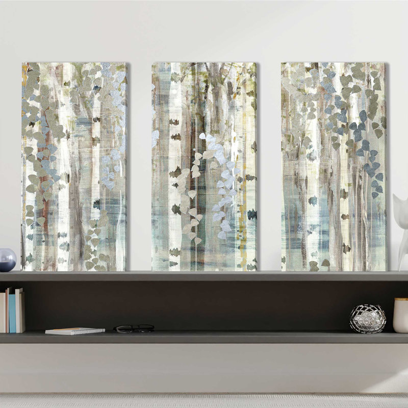 "Birch Wood Meadow", ensemble de 3 impressions sur toile