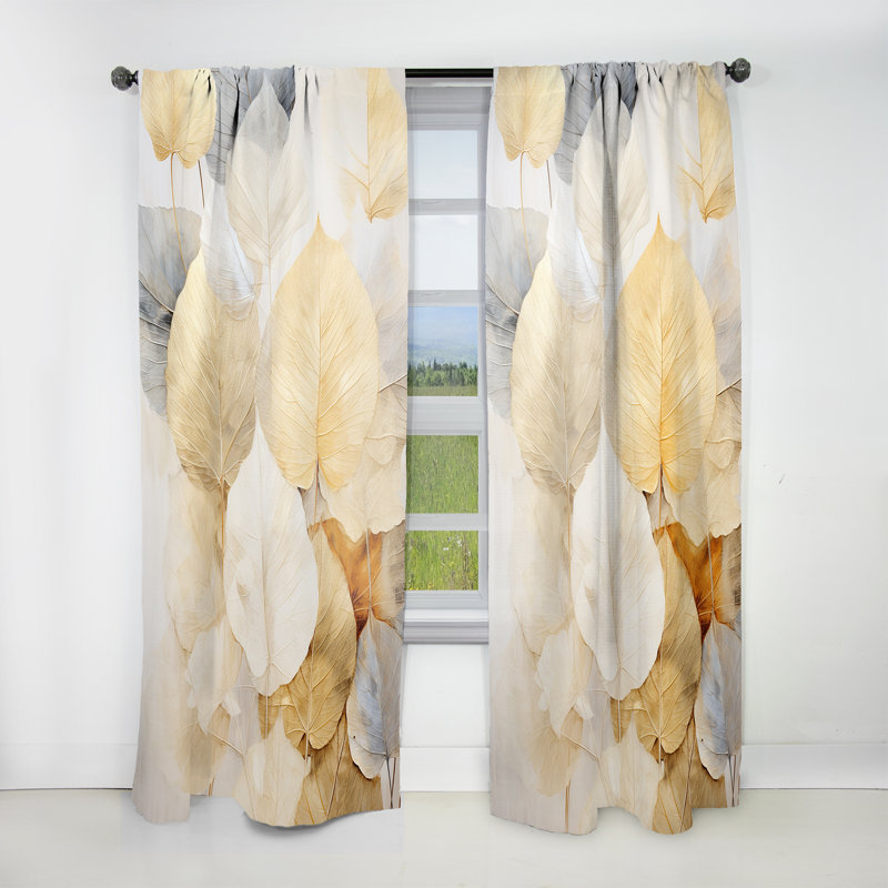 Gold Minimalism Leaves Collage - Leaves Curtain - Room Darkening Floral Curtain - 1 Panels, 52" W x 84" L
