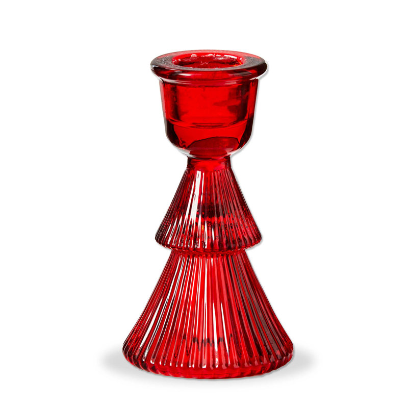  Porte-bougie en verre , H 3 po x l 2,5 po x P 2,5 po, Rouge